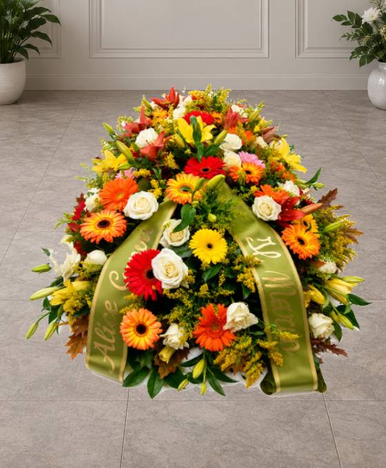 Cofano funebre di fiori autunnali, la composizione più estesa del catalogo
